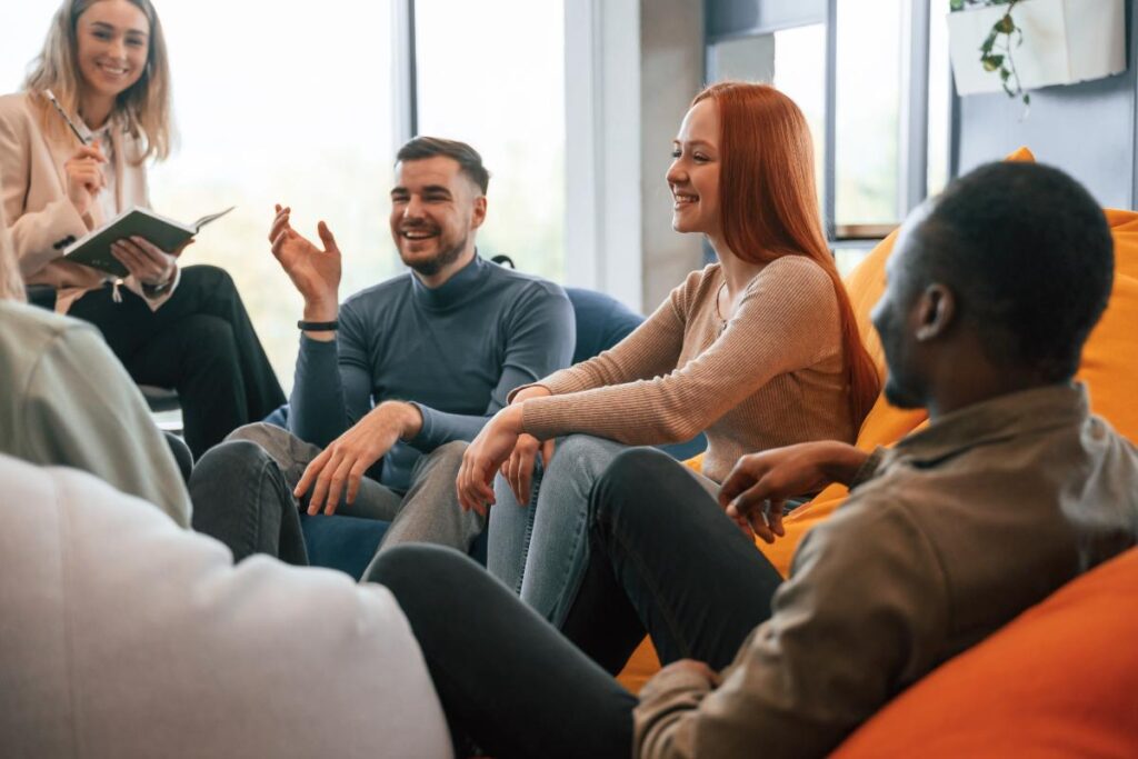 A group of people in mental health therapy