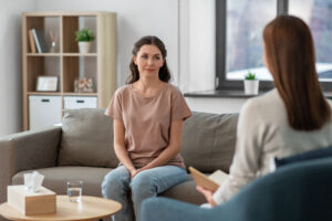 Woman learning about benefits of therapy for caregivers