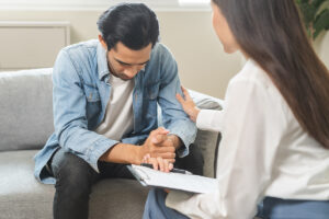 a man enters counseling for his ptsd and anxiety