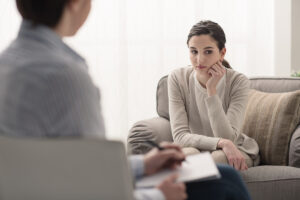 a woman opens up to an anxiety therapist in sharon ma