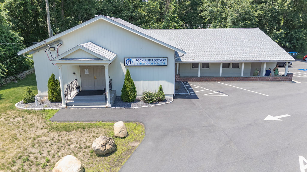 Front exterior of the Rockland Recovery Behavioral Health building in Sharon, Massachusetts